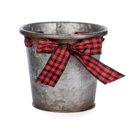 Buffalo Check Ribbon Hammered Tin Planter 5"D