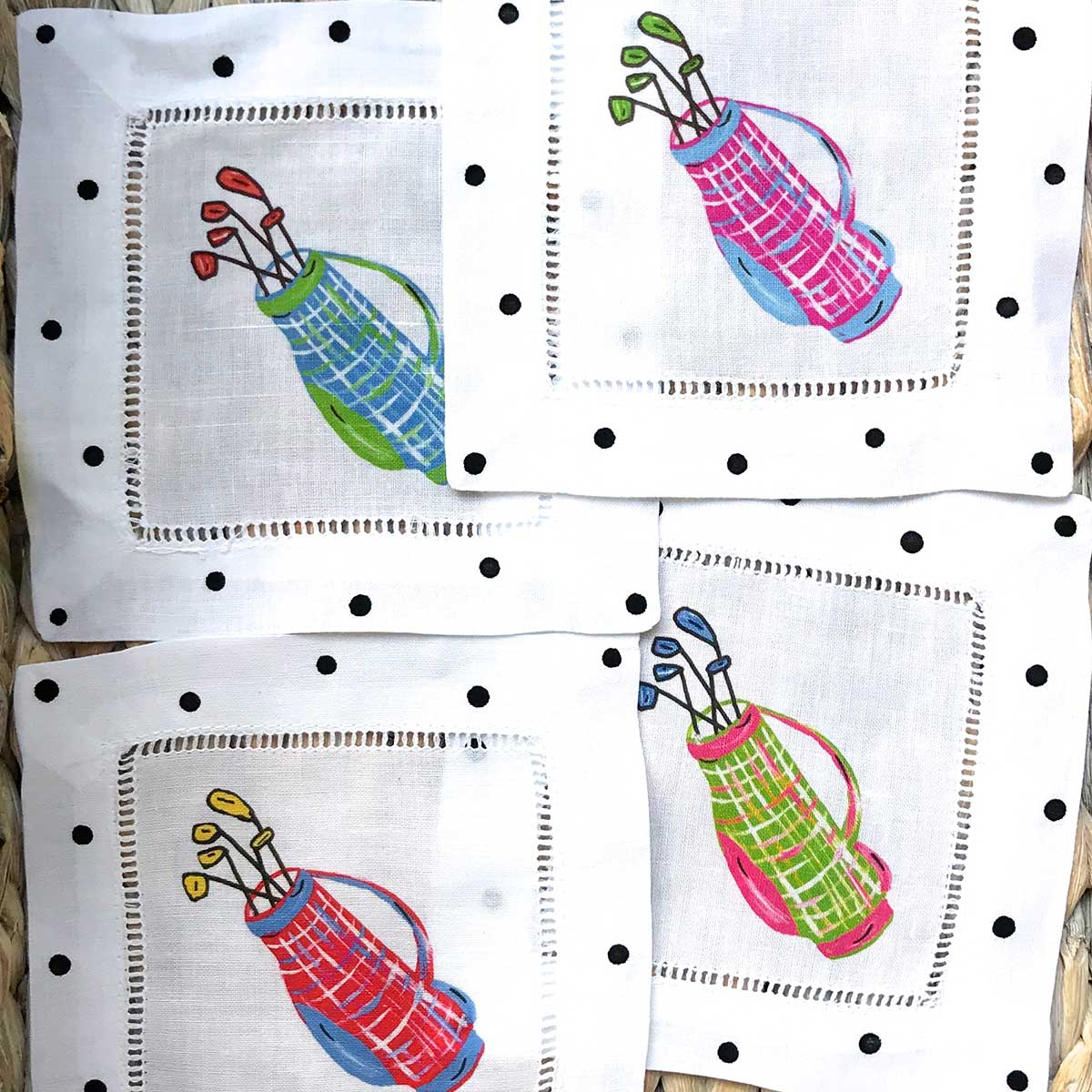 Multi Color Golf Bag Cart Linen Cocktail Napkins