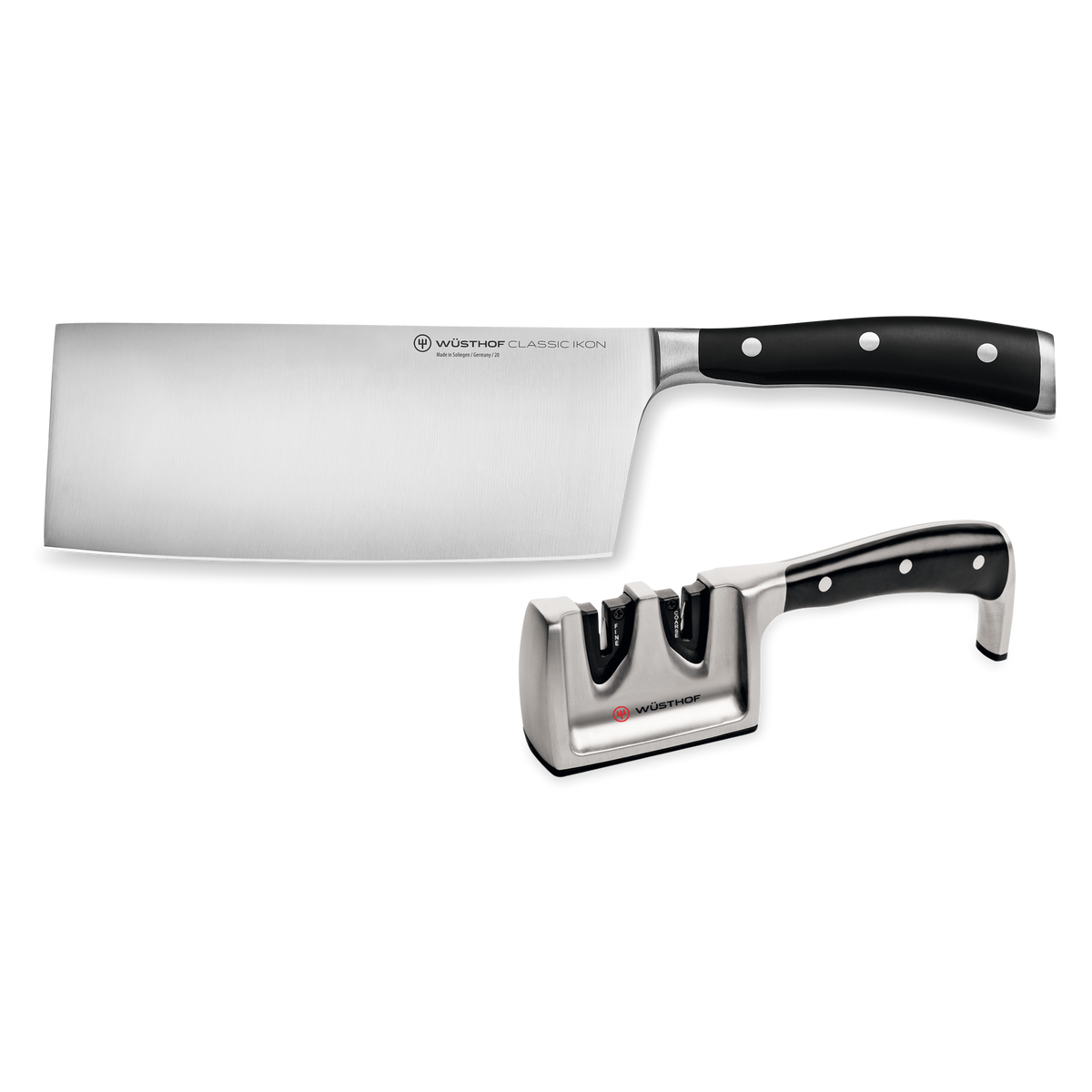 Wusthof Classic Ikon 2-Piece Chinese Chef's Knife and Sharpener Set — Black