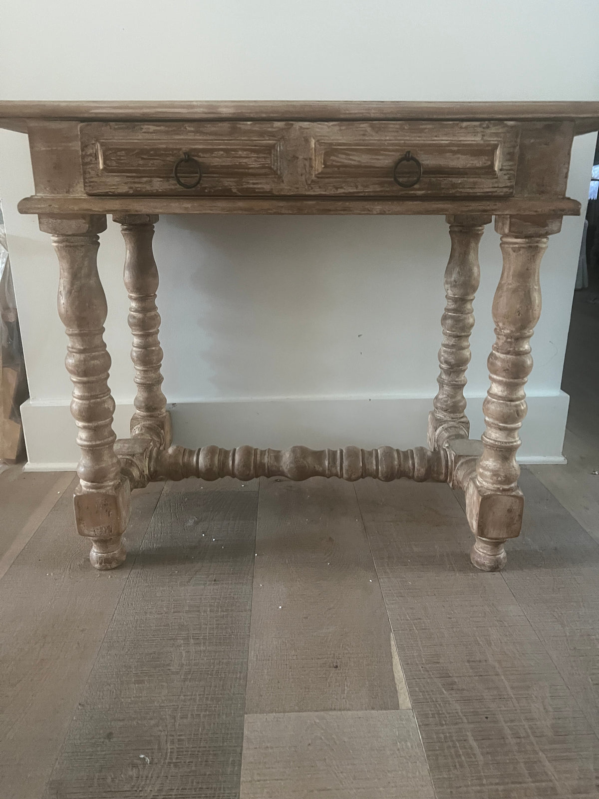 French Country Turned-Leg Console Table with Dual Drawers
