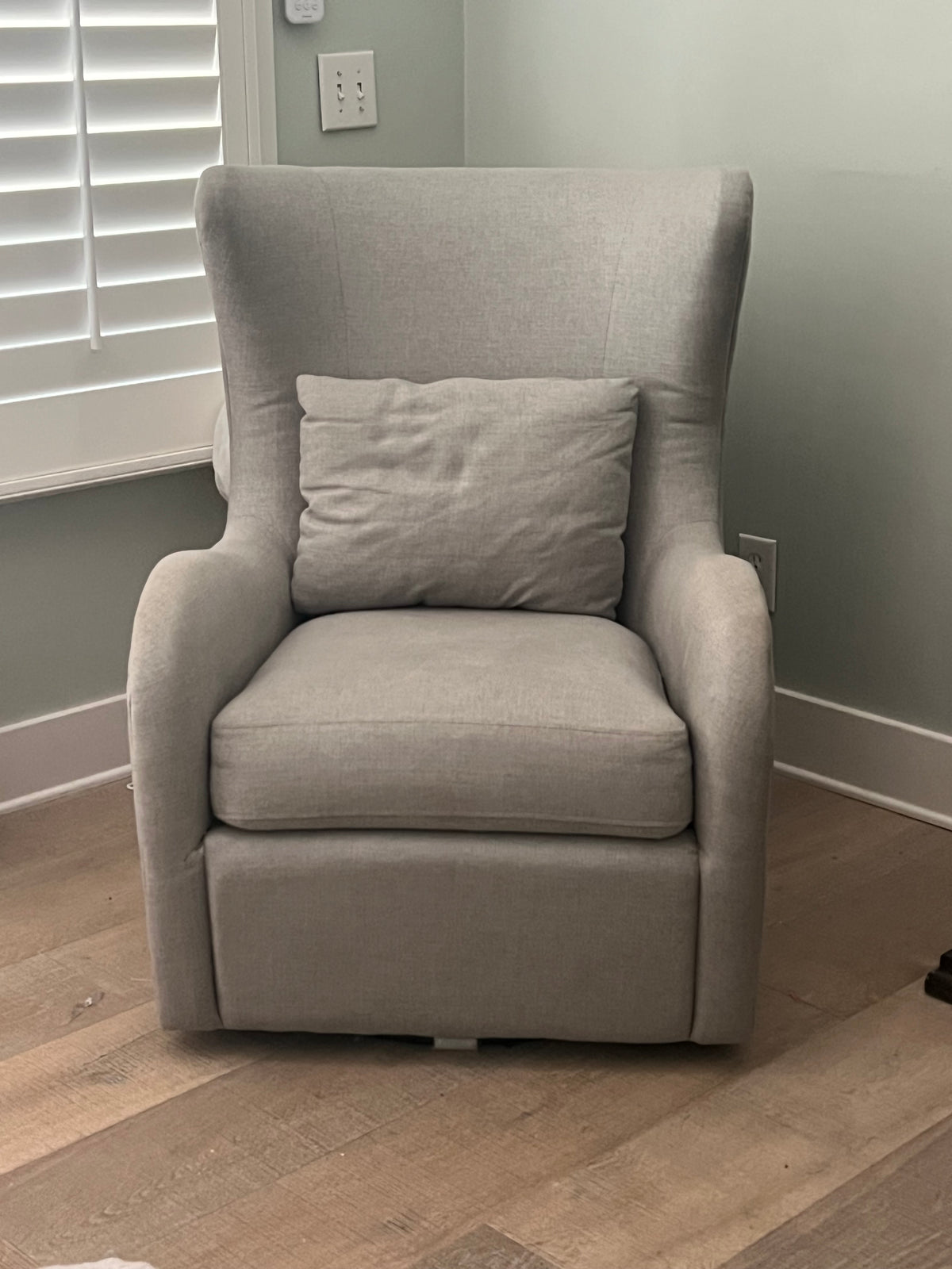 Coastal Mist Swivel Wingback Chair | Solid Maple Frame | Accent Pillow Included