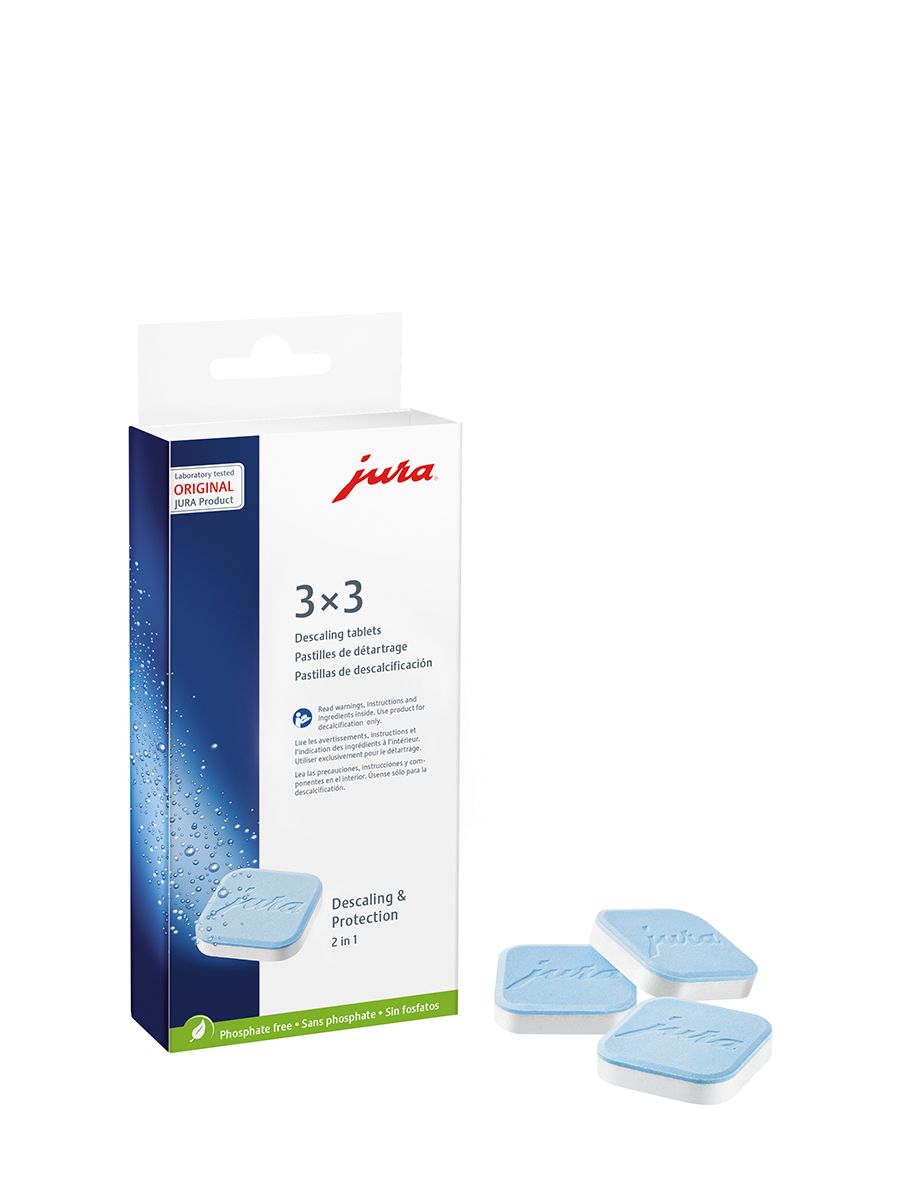 2-Phase Decalcifying Tablets, 9 pack packaging with blue tablets 