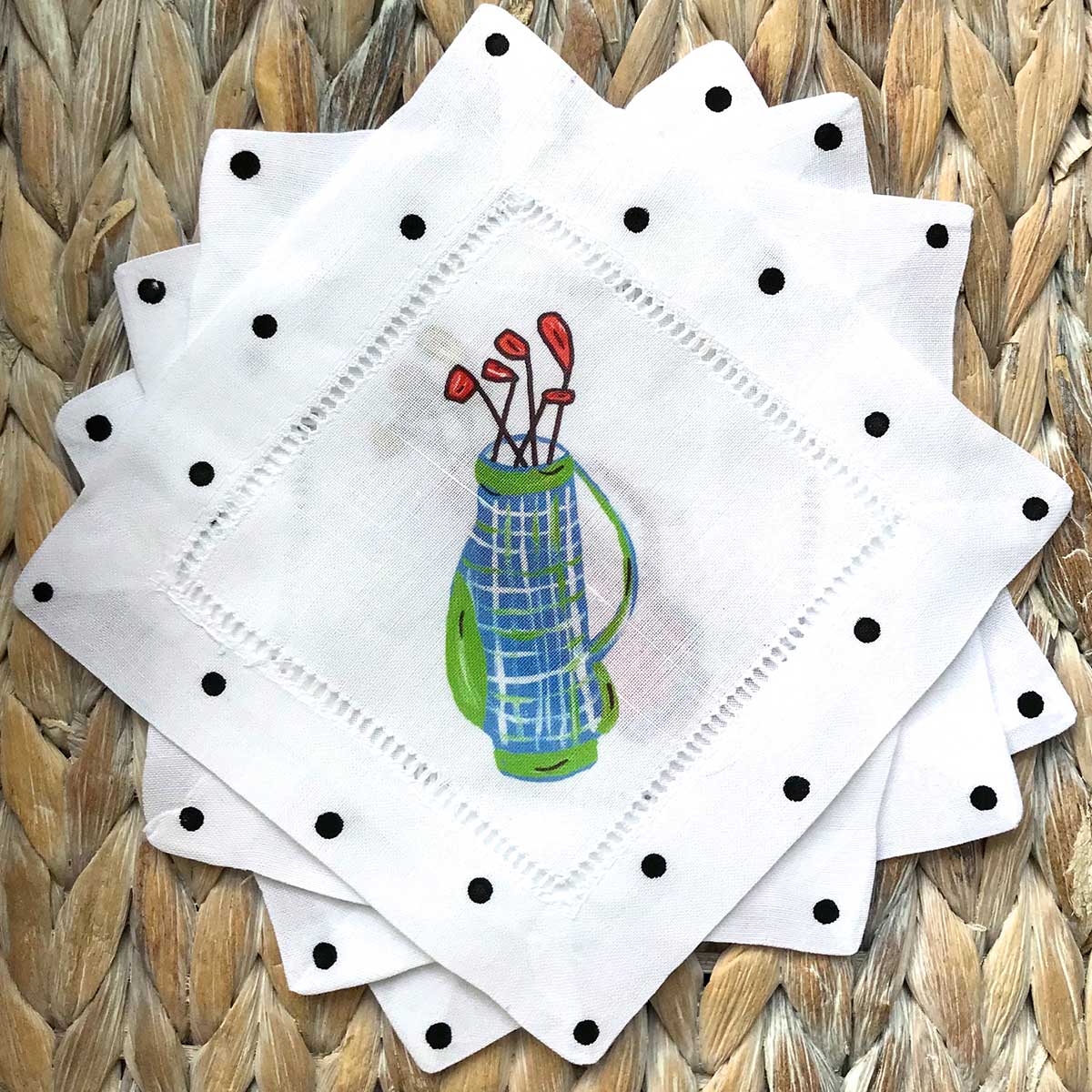 Multi Color Golf Bag Cart Linen Cocktail Napkins