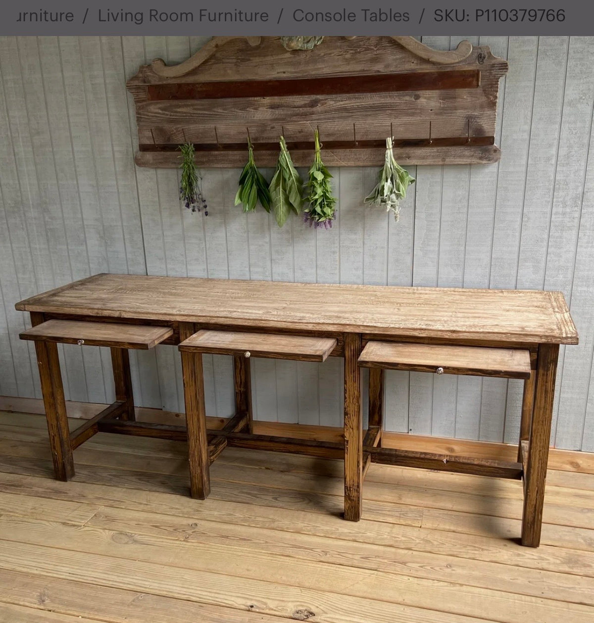 Farmhouse Library Archive Console Table with Pull-Out Shelves | 80” Solid Wood Sofa Table by Porch View Home 
