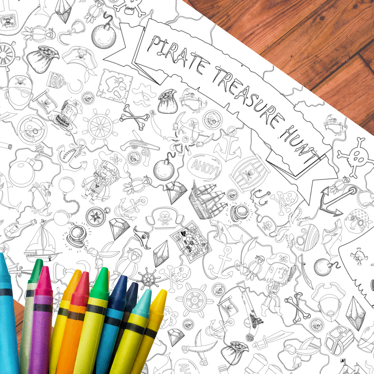 Pirate Coloring Tablecloth Seek & Find Kids Activity