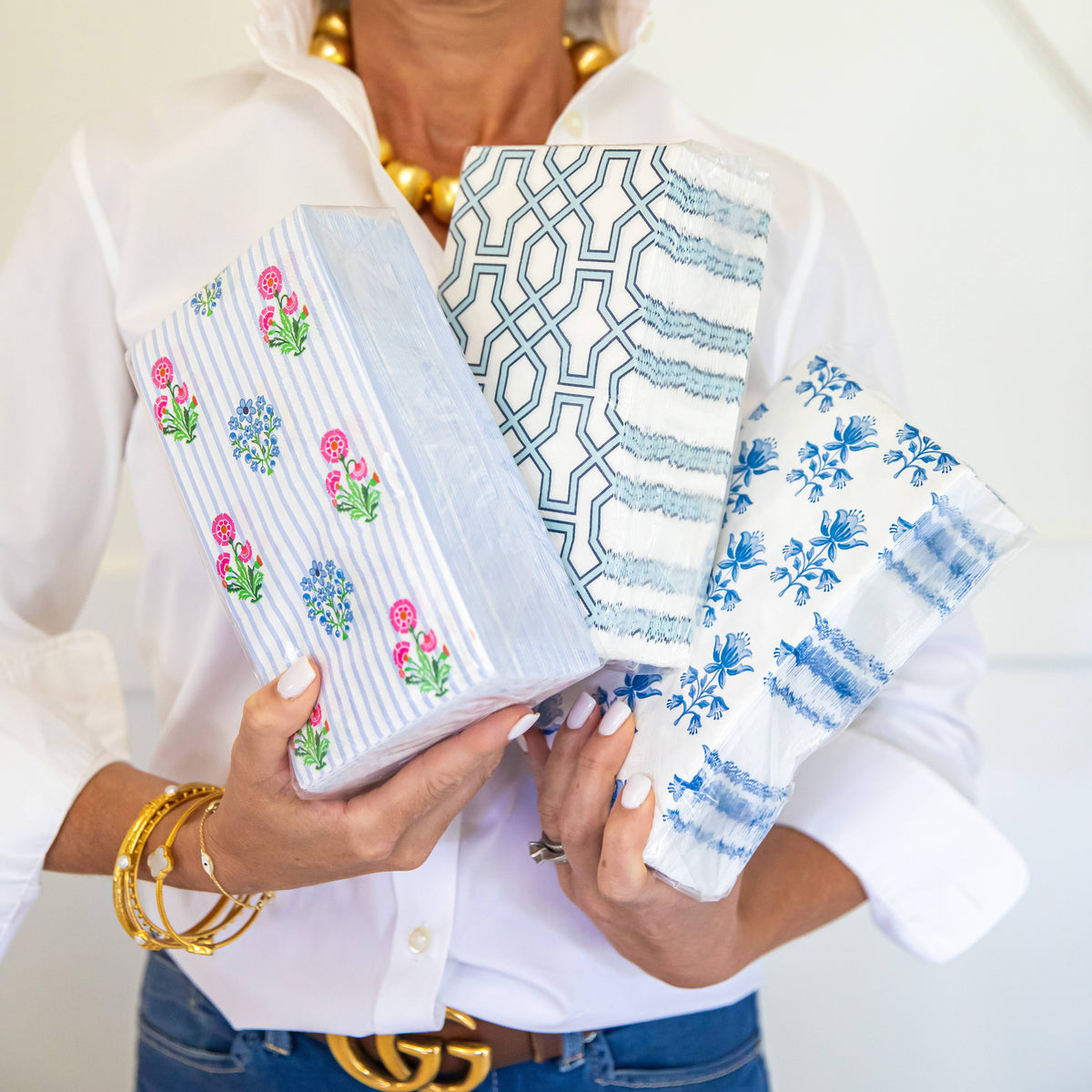 In Stock WH Paper Guest Towels | Tulip Block Print