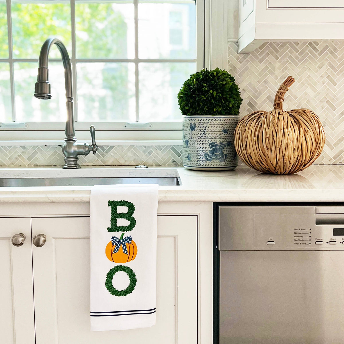 In Stock WH Hostess Cotton Tea Towel | BOO Boxwood