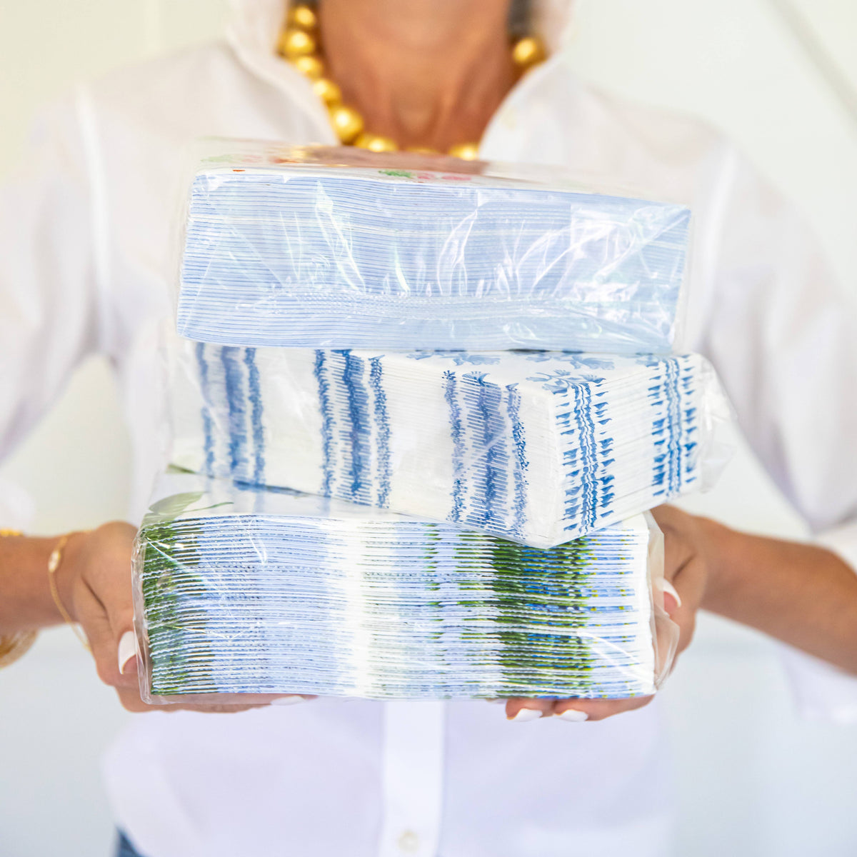 In Stock WH Paper Guest Towels | Tulip Block Print