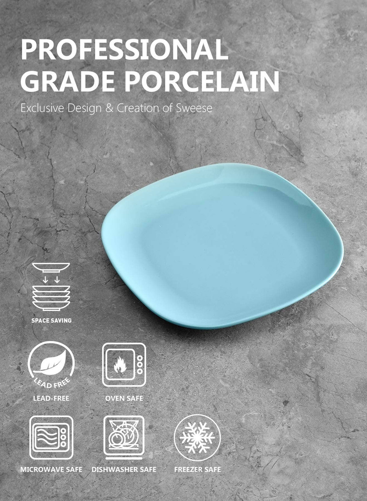 7.4-Inch Porcelain Square Dessert Plates, Set of 6