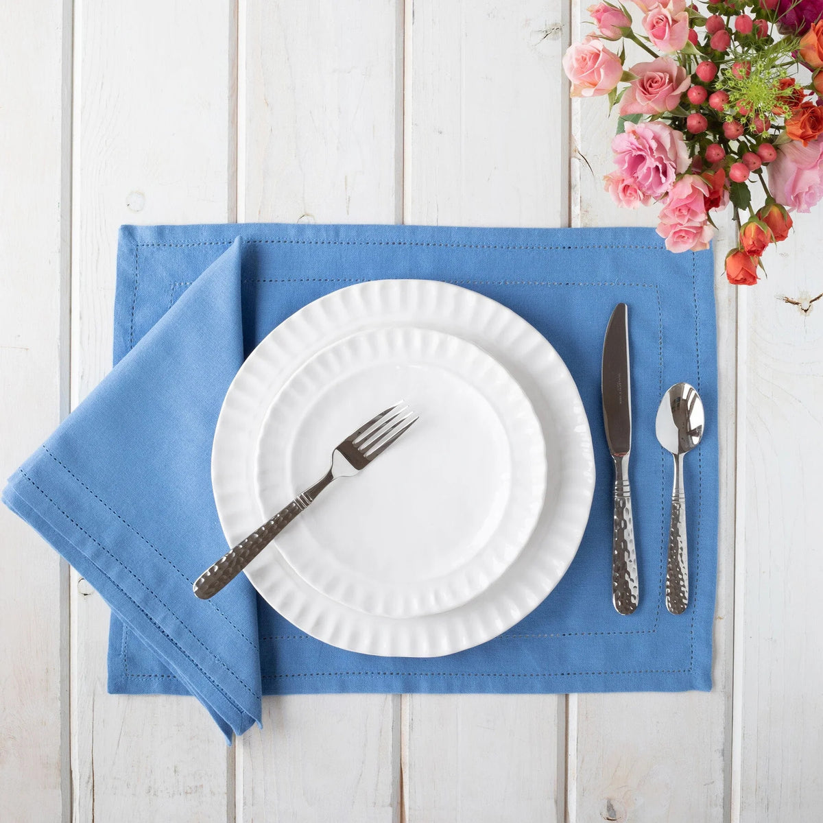 Cotone Linens Double Stitched Placemats/Set of 4-Cornflower Blue