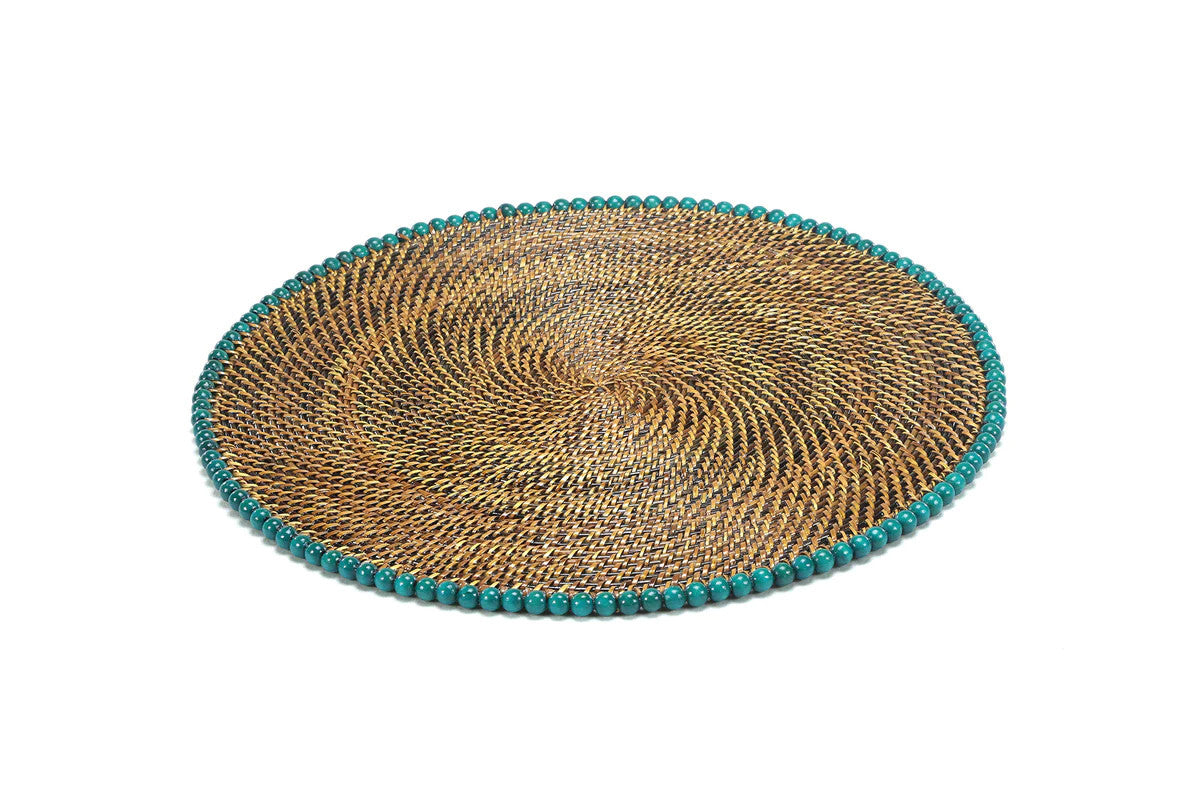 Round Placemat With Sea Green Wood Beads, Set of 4