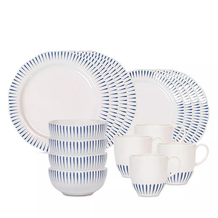 Sitio Stripe 16pc Place Setting - Delft Blue (STS01/44, STS02/44, STS07/44, STS46/44)