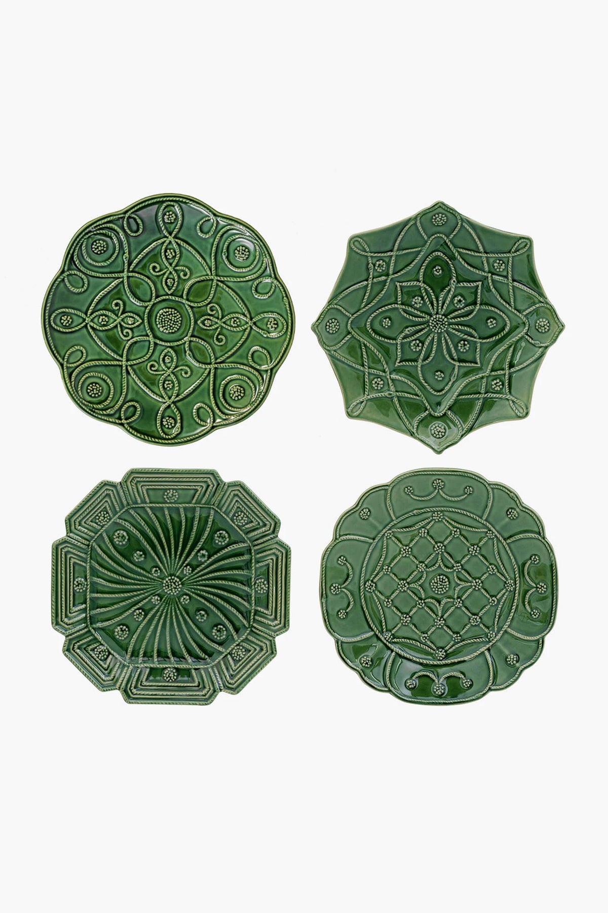 Veronica Beard Jardins Du Monde Party Plate Assorted Set/4 - Green
