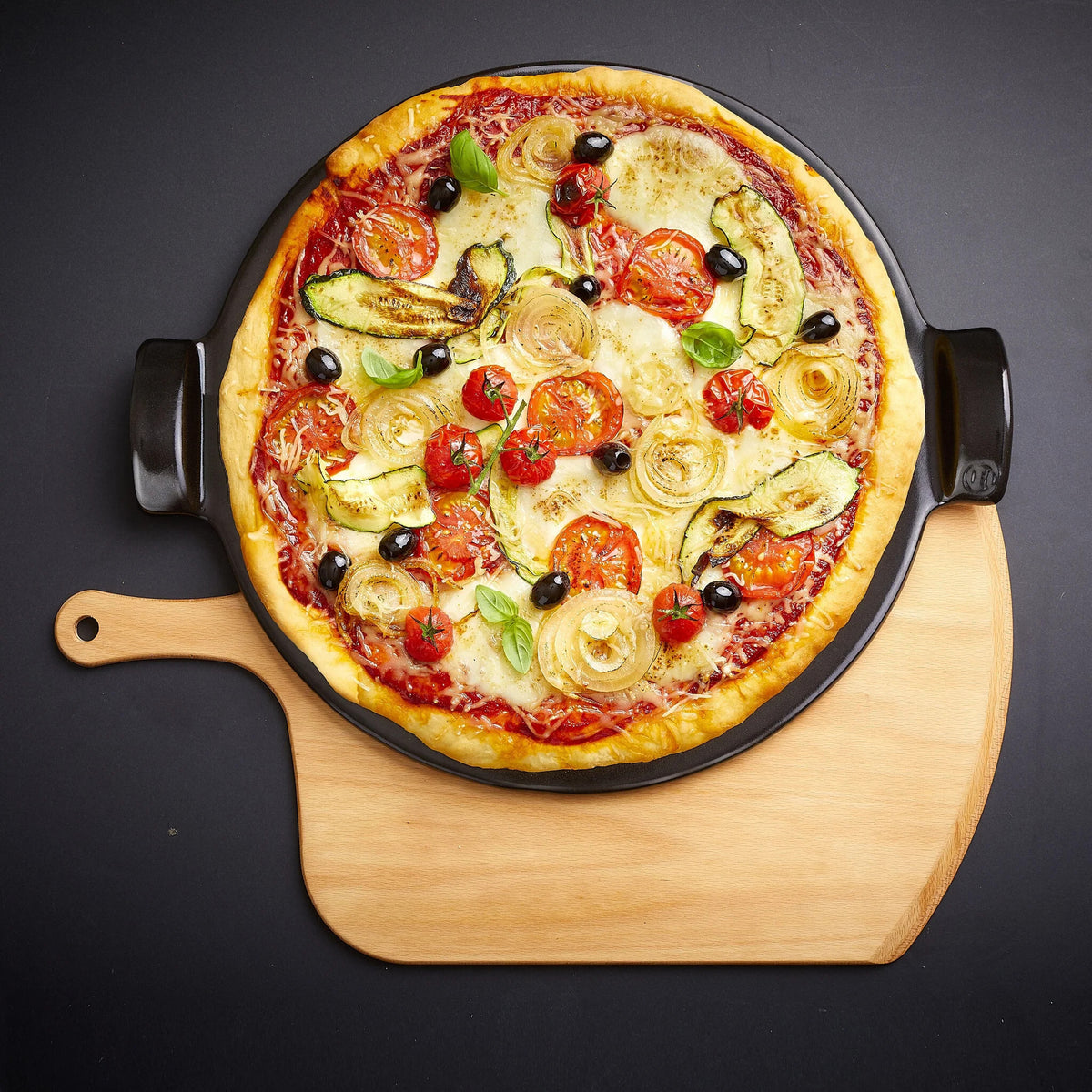 Pizza Stone Set - Pizza Peel w/ 14.5" Charcoal Smooth Pizza Stone