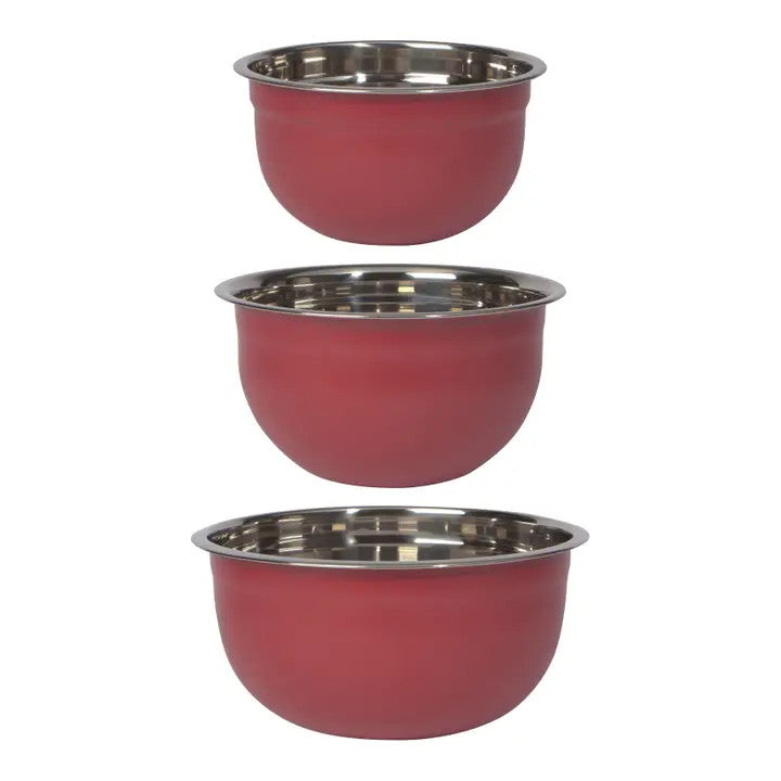 Matte Steel Red Mixing Bowls Set of 3