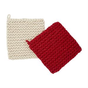 White & Red Crochet Pot Holder Set