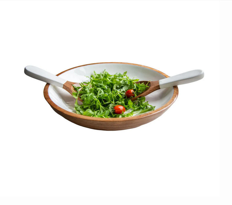 Wood + White Collection Large Salad Bowl & Servers Set