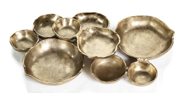 Cluster of Nine Serving Bowls - Dark Gold / Round