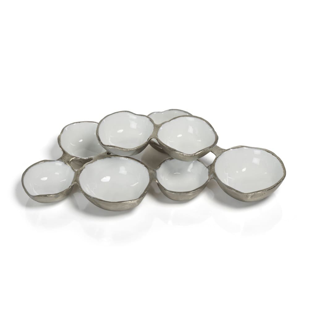 Small Cluster of 8 serving Bowls- Nickel w/ White