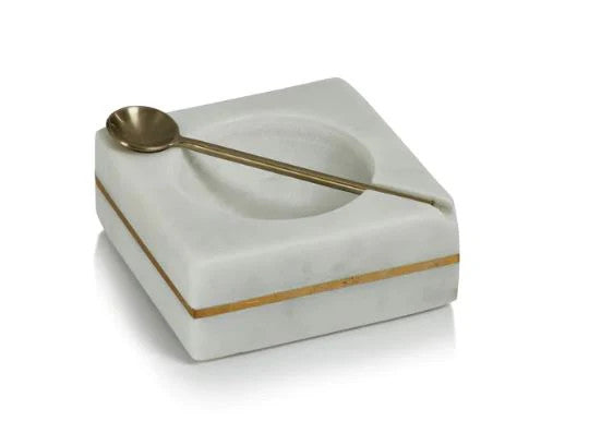 Marble Salt or Pepper Square w/ Gold Spoon