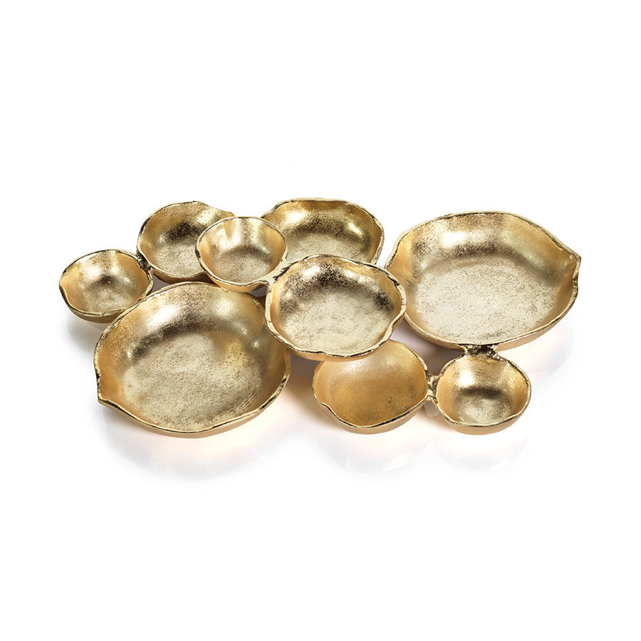 Cluster of Nine Serving Bowls - Gold / Round