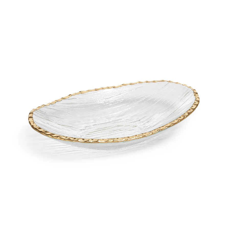 Oval Textured Bowl with Gold Rim*