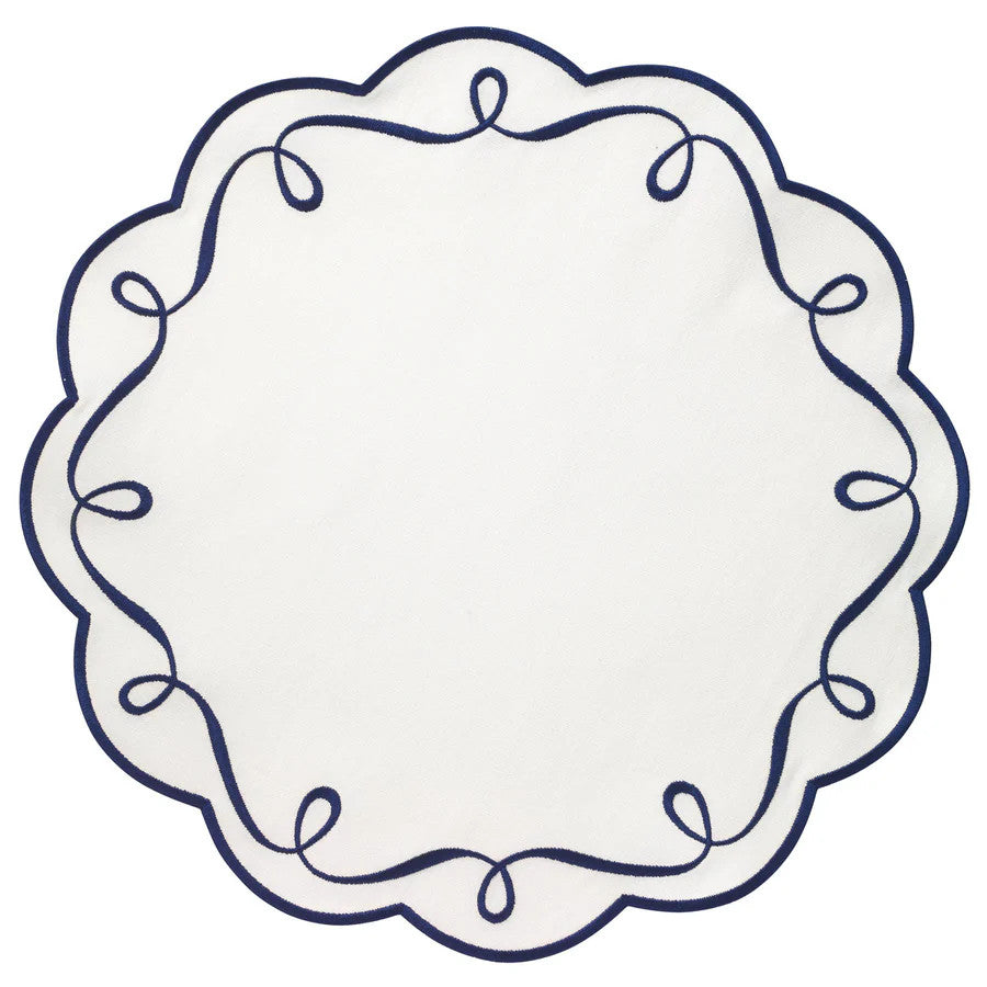 Ribbon Twirl Navy Round Mat