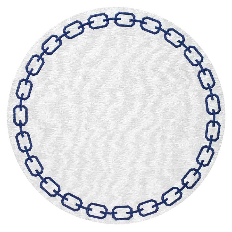 Chains 15" Round White/Navy Placemat