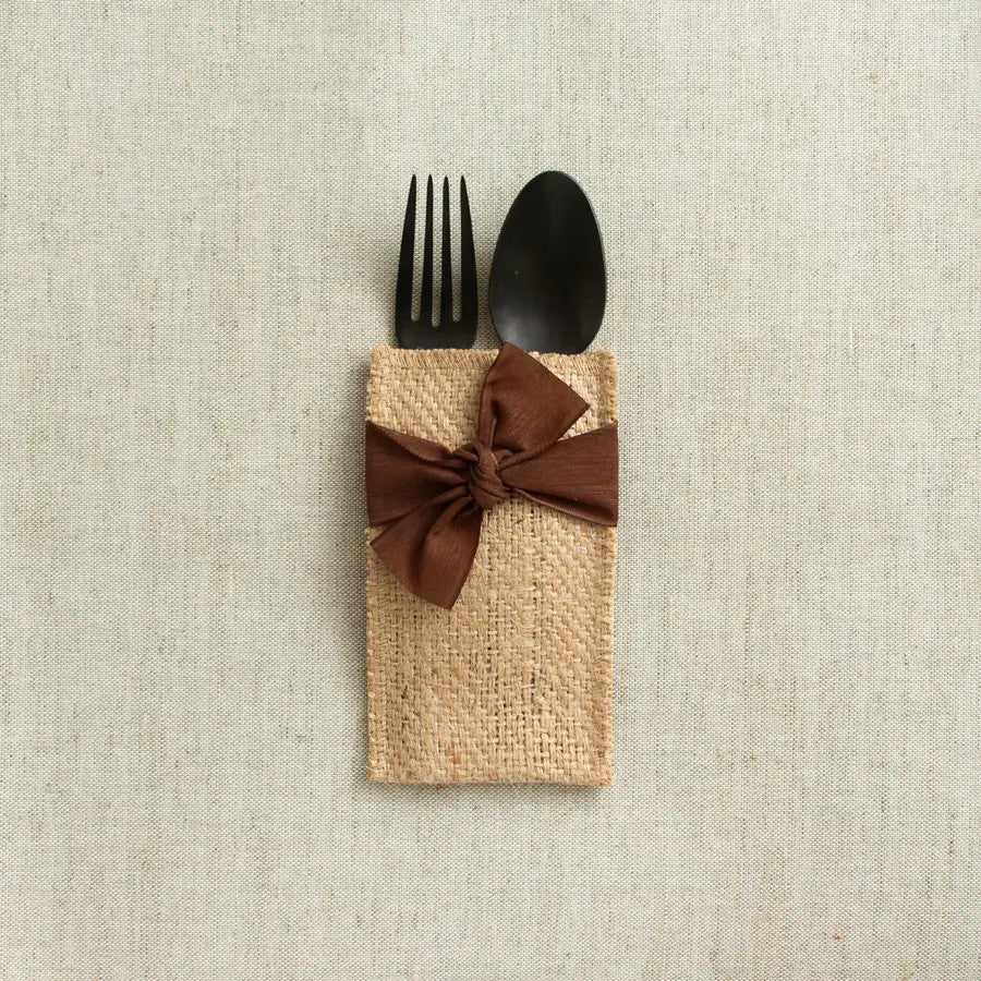 Brown Hand Tied Ribbon Cutlery Couture, Set of 8