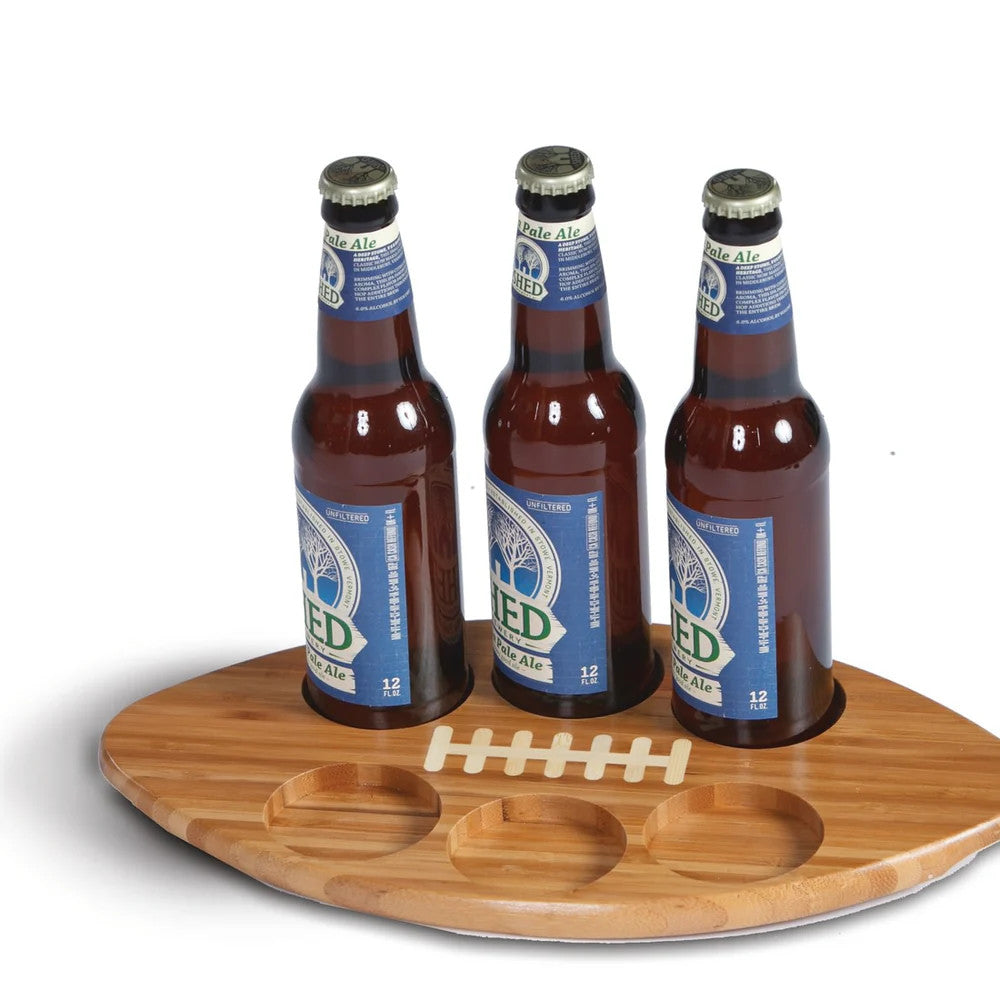 Football Shaped Bamboo Glass Bottle Serving Tray