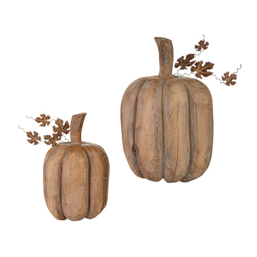 15" Wood Pumpkin Set of 2