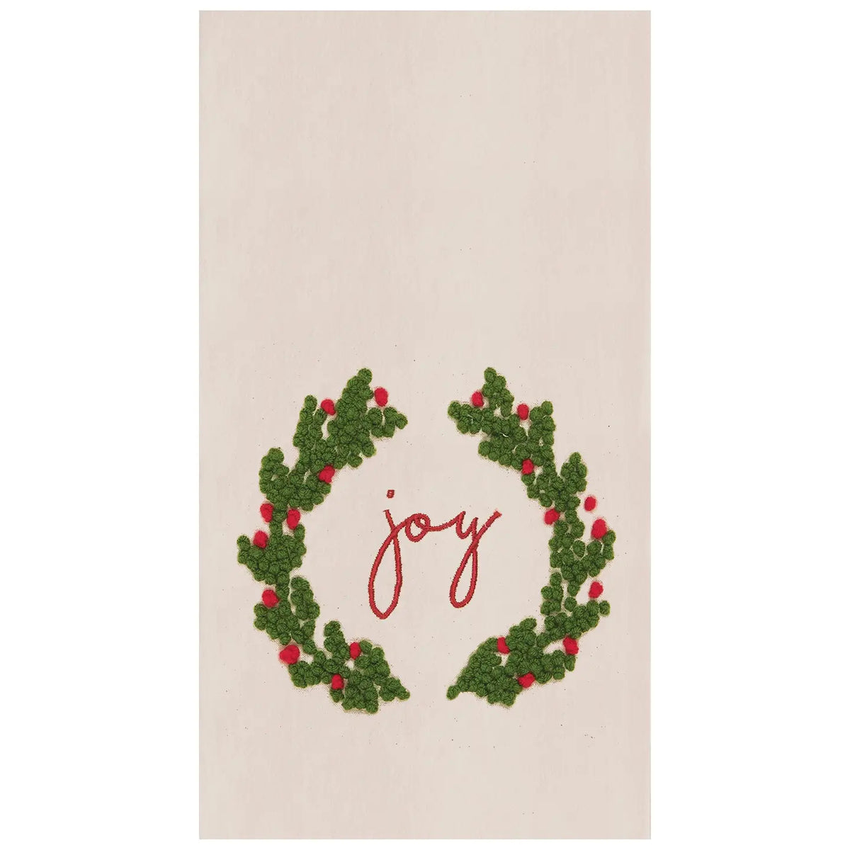 Christmas Joy Wreath French Knot Flour Sack Kitchen Towel