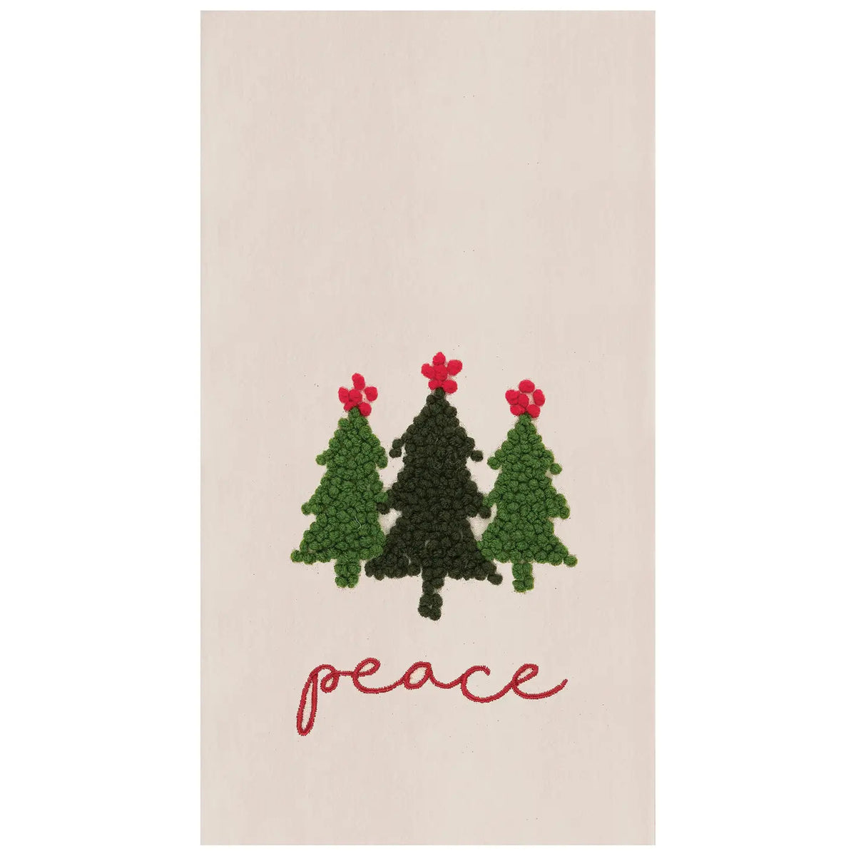 Christmas Peace Trees French Knot Flour Sack Kitchen Towel