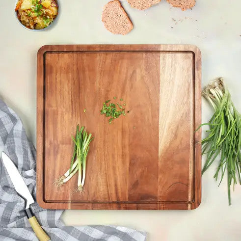 Acacia Wood Butcher Block with Juice Groove & Handles