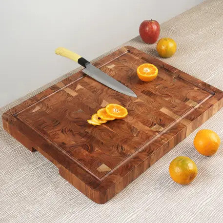 Acacia Wood End-Grain Rect Butcher Block w/ Juice Groove Lg