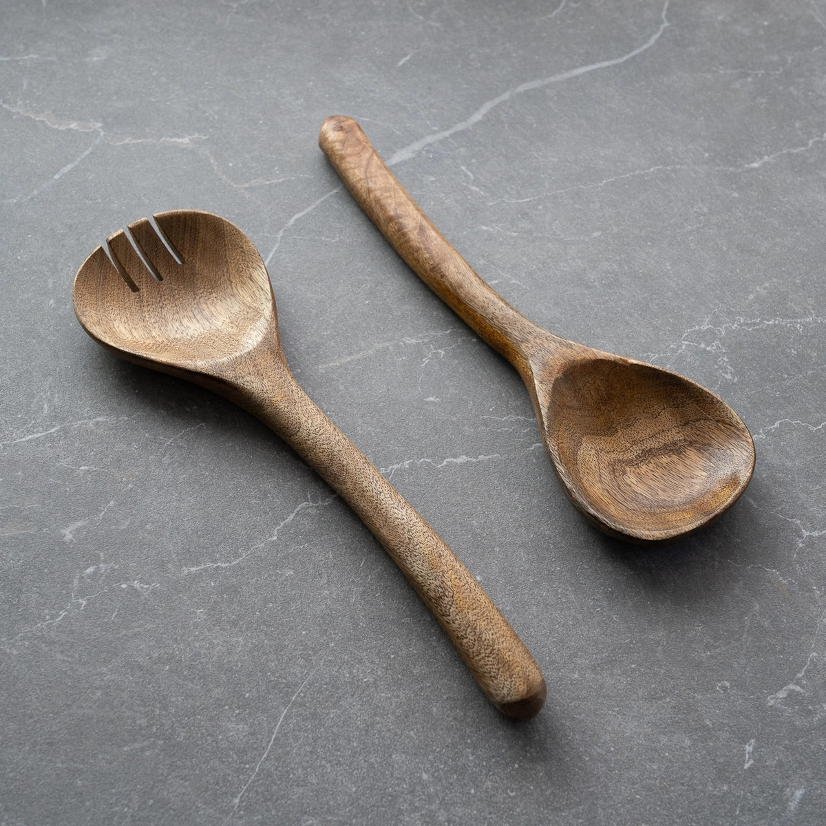 Curved Mango Wood Salad Servers, Set of 2