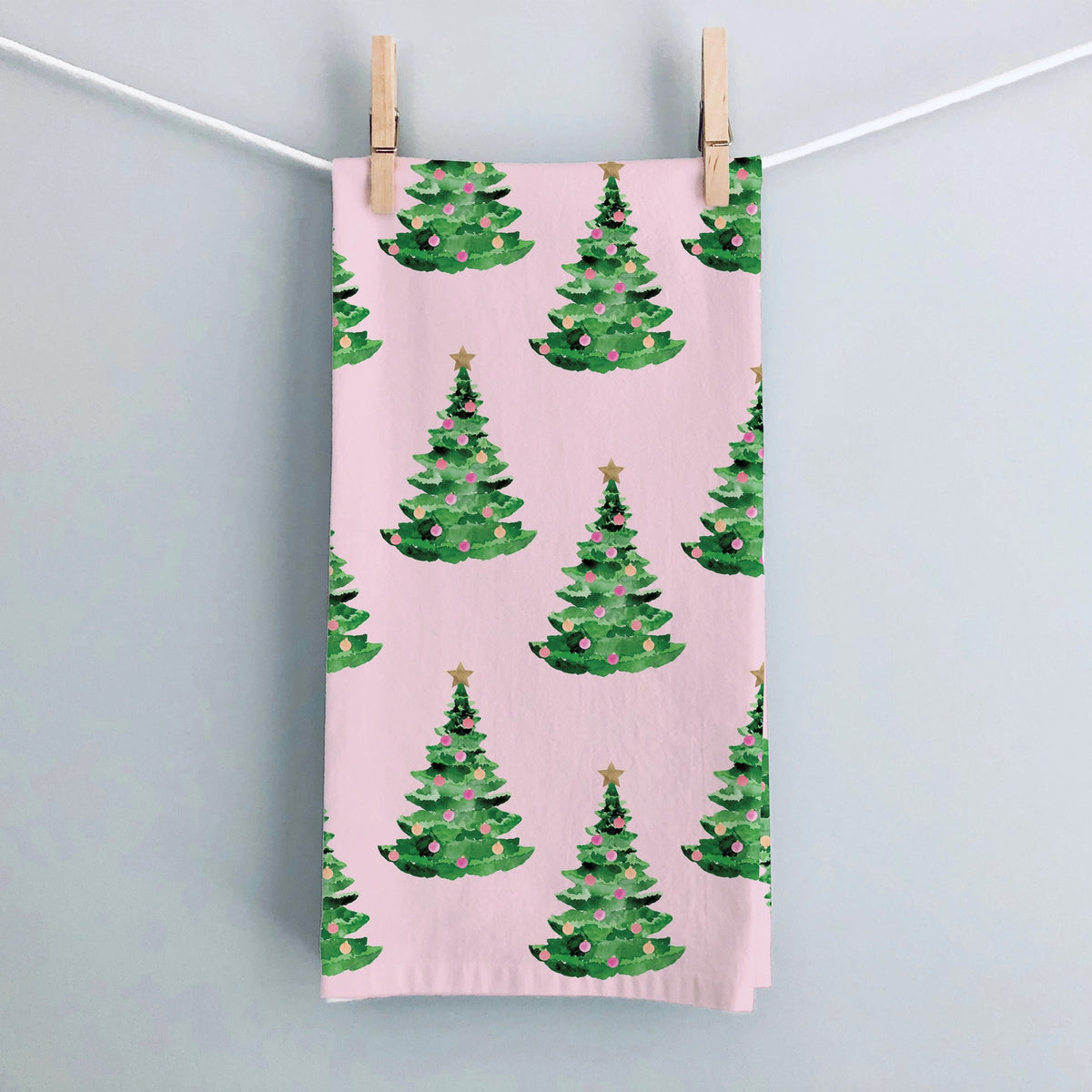 Pink Christmas Tea Towel | Christmas Trees On Pink Tea Towel