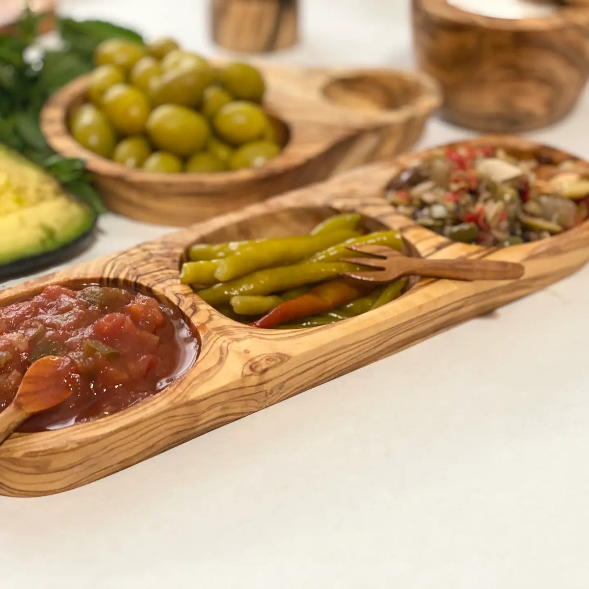 Olive Wood Three Section Tray