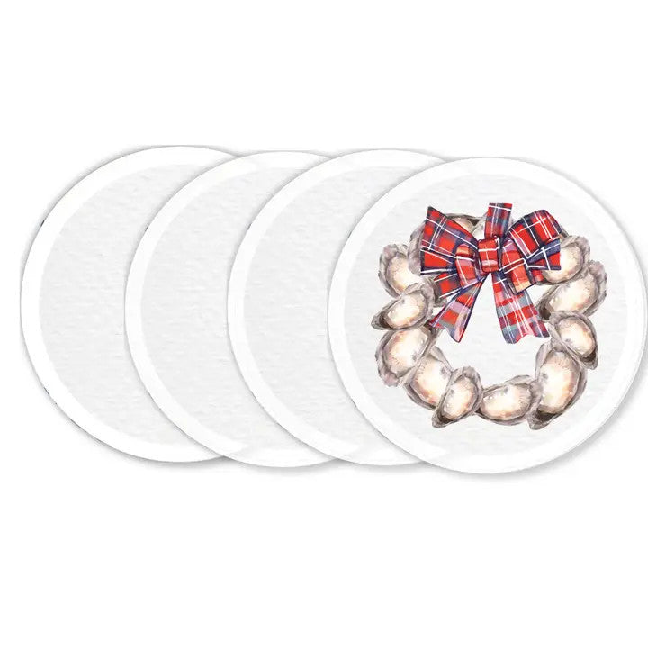 Coasters - Oyster Christmas Wreath (White)