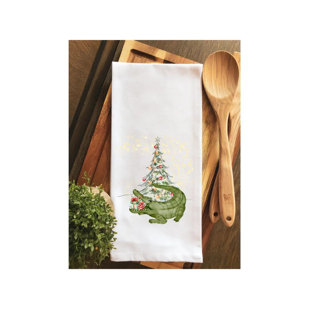 Alligator Christmas Tree Presents Tea Towel - Hand Towel