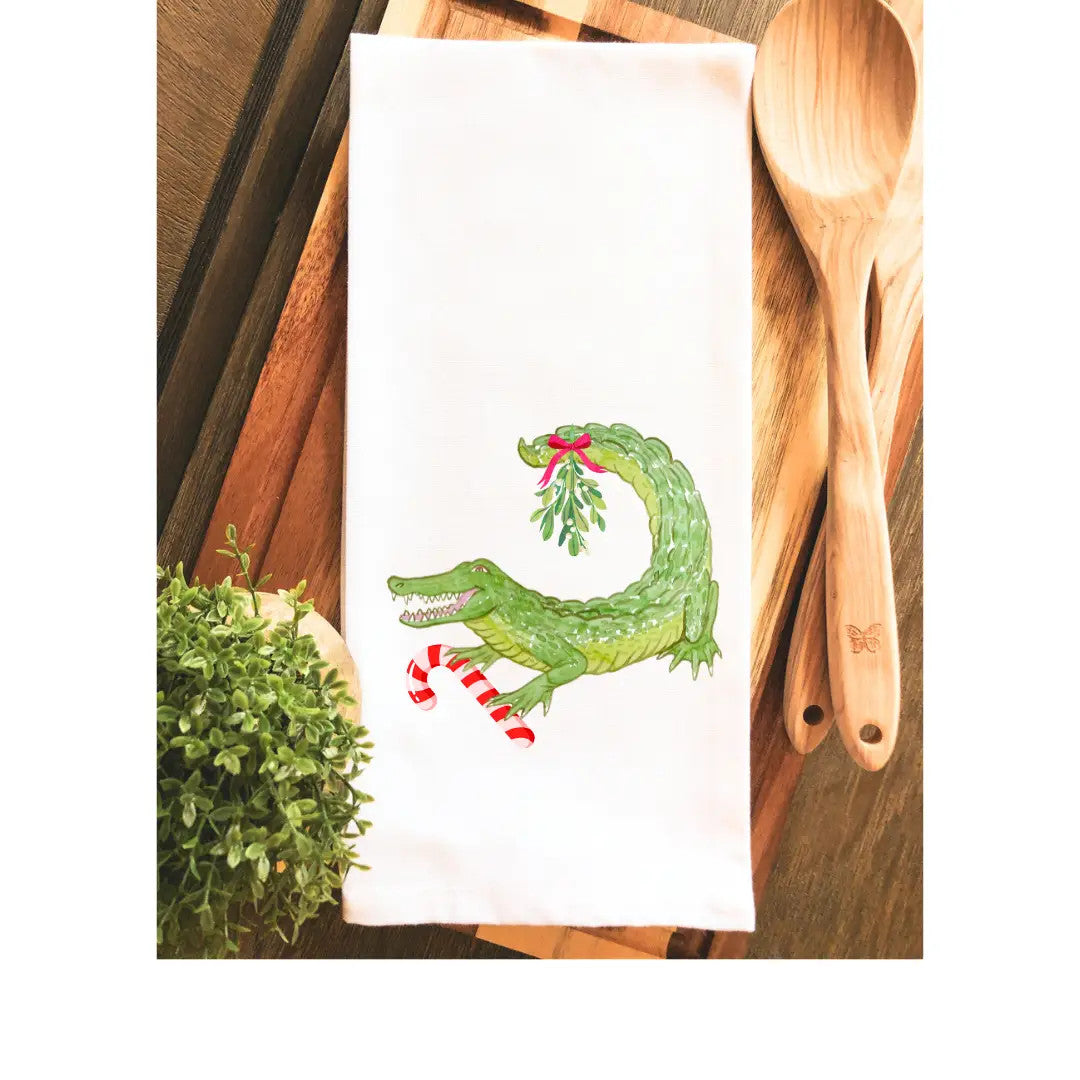 Mistletoe Christmas Alligator Tea Towel - Hand Towel