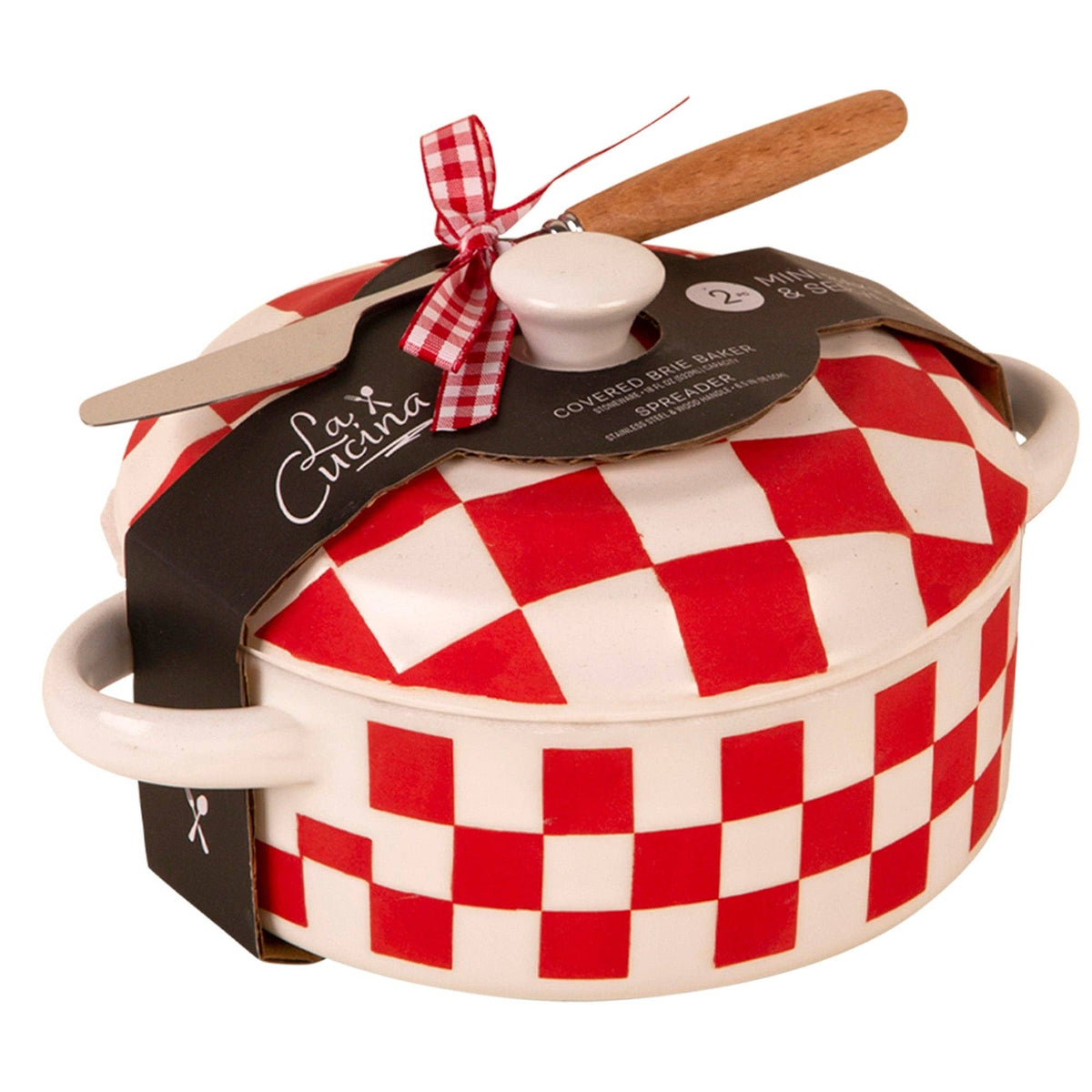 18oz Red-White Checkerboard Covered Brie Baker W-Spreader