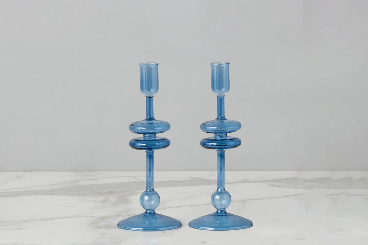Sapphire Glass Candlestick, Small