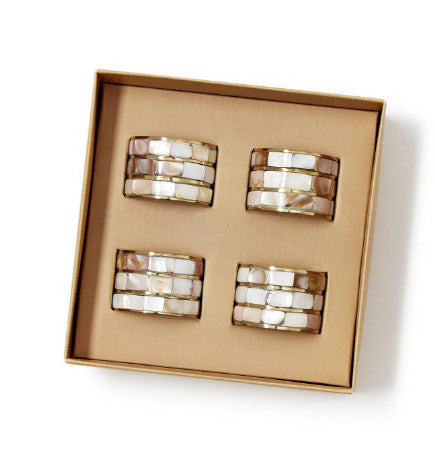Set of 4 Mother of Pearl Napkin Ring Holder in Gift Box