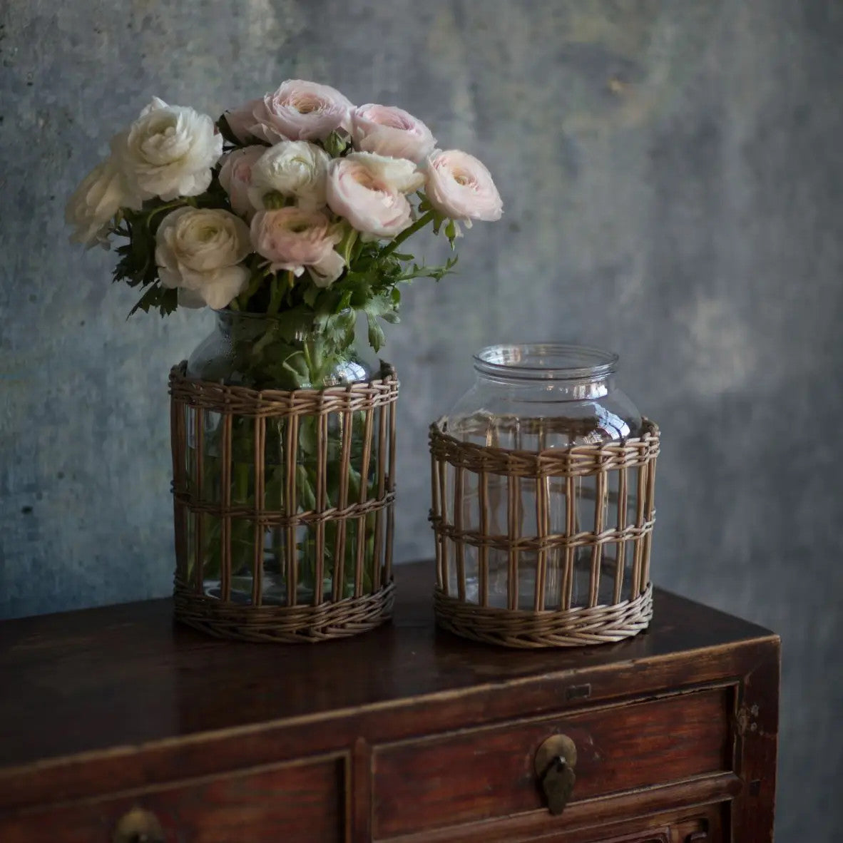 Glass and Woven Willow Canister - Large