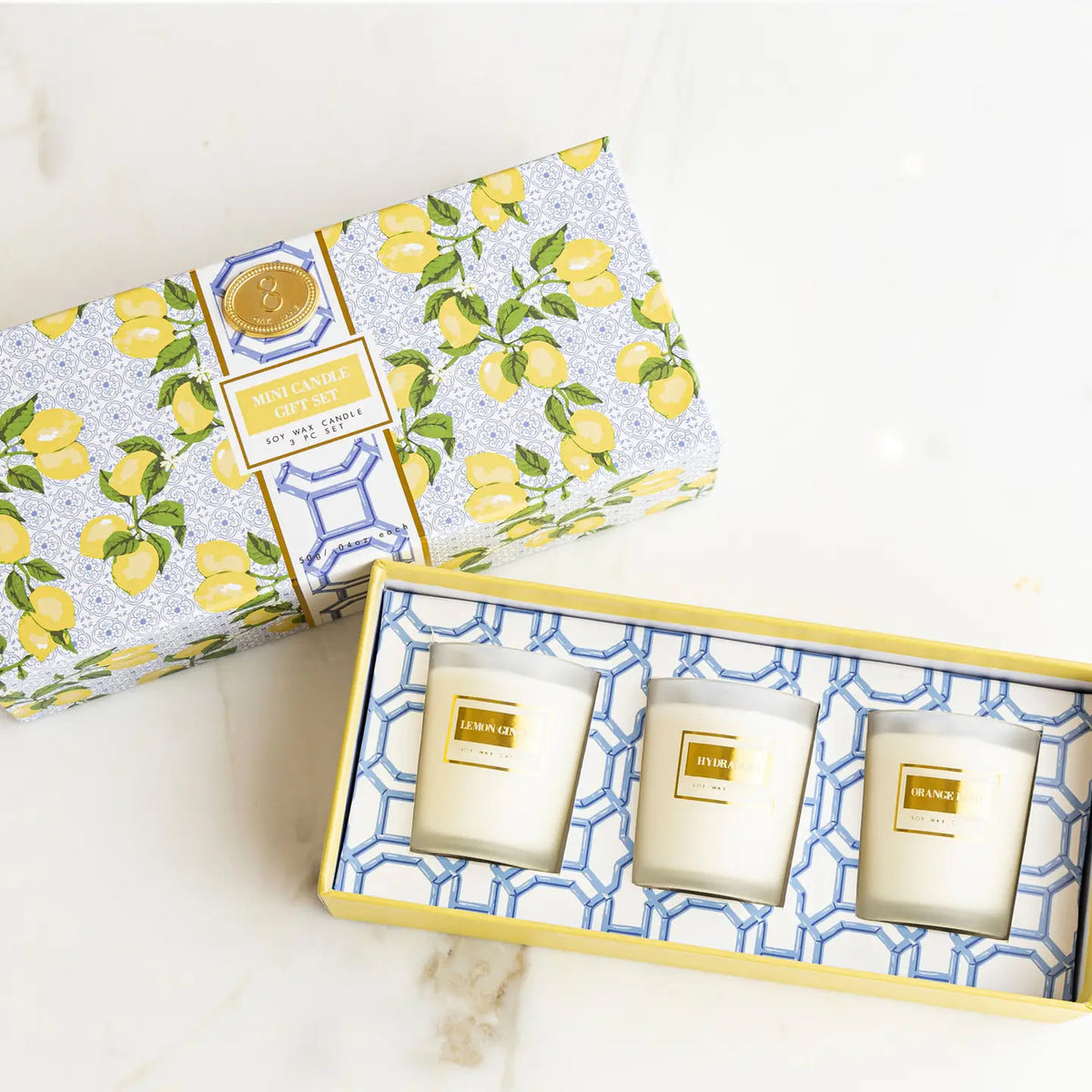 Lemon Trellis 3 Piece Assorted Candle Boxed Set