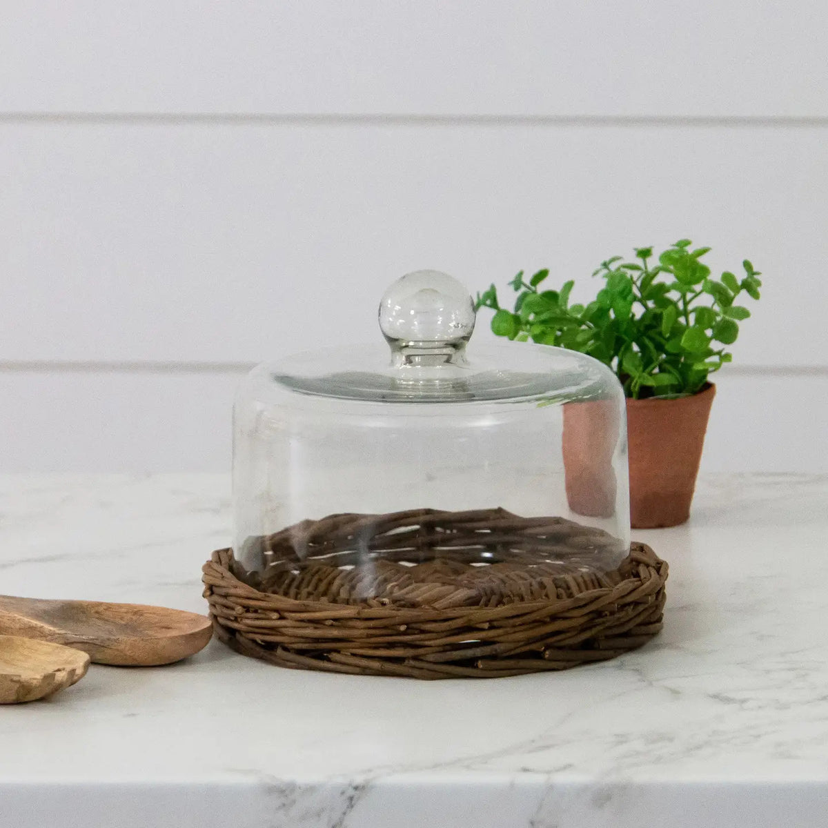 @Glass Dome with Wicker Tray (Pc)