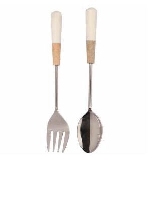 Elegant Marble & Wood Salad Servers