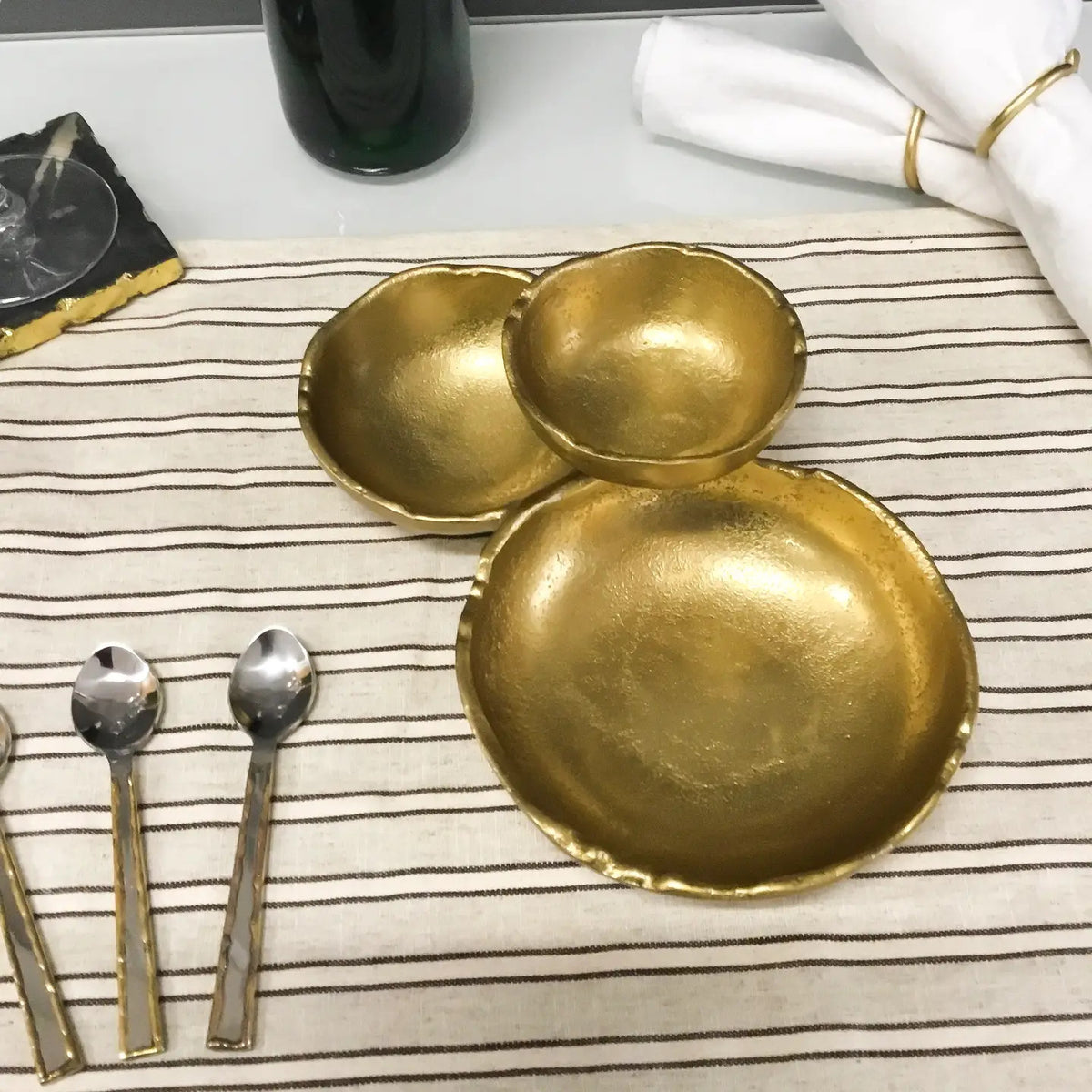 Gold Textured Aluminum 3-Bowl Cluster Dish