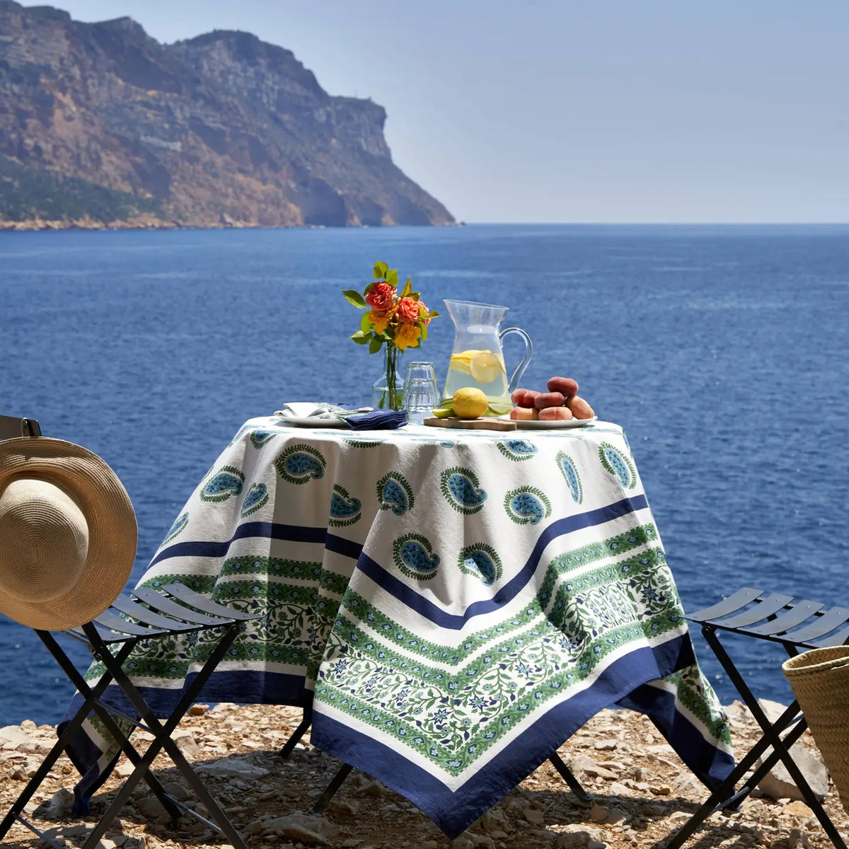 Cassis Blue & Green Tablecloth 59"x59"